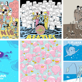 Arriba, 'Sgt. Pepper', de The Beatles. Abajo, 'Never Mind', de Nirvana.