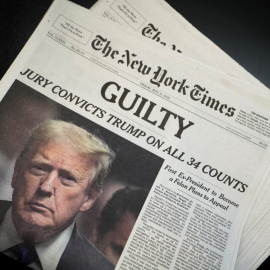 La sentencia de Donald Trump por los 34 cargos de falsificación documental abre la portal de 'The New York Times', a 30 de mayo de 2024.