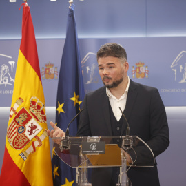 14/03/2023.- El portavoz de ERC en el Congreso, Gabriel Rufián durante la rueda de prensa previa a la reunión de la Junta de Portavoces, este martes en el Congreso. EFE/