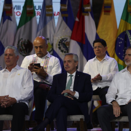 El presidente de Cuba, Miguel Díaz-Canel, el de Argentina, Alberto Fernández, y el rey de España Felipe VI, participan en la ceremonia de inauguración de la XXVIII Cumbre Iberoamericana.