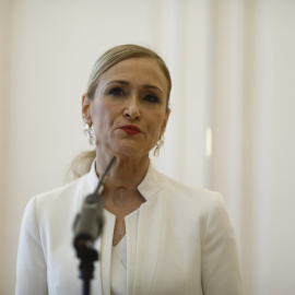 Rueda de prensa en la que Cifuentes ha anunciado su dimisión.