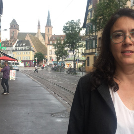 Diana Riba, esposa de l'exconseller destituït i empresonat Raül Romeva i portaveu habitual de l'Associació Catalana de Drets Civil (ACDC), aquesta setmana a Estrasburg / CB