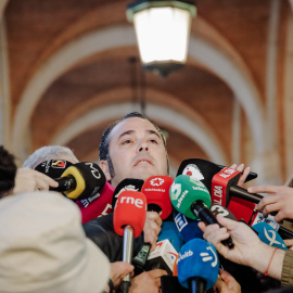 El presidente de la Plataforma Nacional en Defensa del Transporte, Manuel Hernández, tras su reunión con la ministra de Transportes, a 25 de marzo de 2022, en Madrid.
