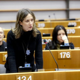 La europarlamentaria Marina Albiol durante una sesión plenaria, en febrero. Archivo del PE.