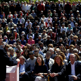 El secretario general del PSOE, Pedro Sánchez, durante su intervención en un acto por la Igualdad organizado hoy por el PSM en la localidad madrileña de Alcorcón. EFE/Sergio Barrenechea