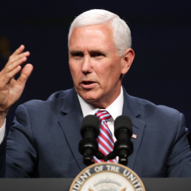 06/05/2019 - Mike Pence pronuncia el discurso de apertura de la exposición Satellite Access el 6 de mayo de 2019 en Washington DC. | AFP