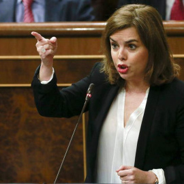 La vicepresidenta durante su intervención en el Congreso. / ZIPI (EFE)