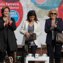 Xulio Ferreiro (A Coruña), Ada Colau (Barcelona), Manuela Carmena (Madrid) y Pedro Santisteve (Zaragoza). / S.G. REY