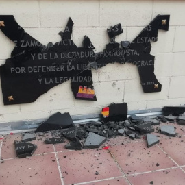 La placa en memoria a las víctimas del franquismo destrozada en el cementerio de Zamora.