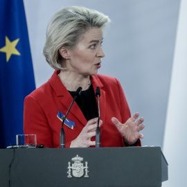06/04/2022. La presidenta de la Comisión Europea, Ursula von der Leyen, interviene en la rueda de prensa después de una reunión con el presidente del Gobierno, en La Moncloa, a 05/03/2022.