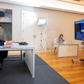 El presidente del Gobierno, Pedro Sánchez, en una videoconferencia del Consejo Europeo.