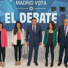 Isabel Díaz Ayuso, Rocío Monasterio, Ignacio Aguado, Isabel Serra y Ángel Gabilondo,en el debate de Telemadrid.