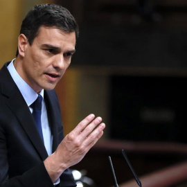 Pedro Sánchez, secretario general del PSOE, durante una de sus intervenciones en el Congreso de los Diputados. EFE/Chema Moya