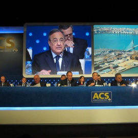 El presidente de ACS, Florentino Pérez, durante la junta de accionistas de la compañía. E.P.