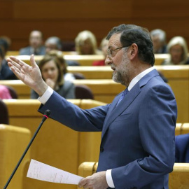 El presidente del Gobierno, Mariano Rajoy, interviene hoy en el pleno del Senado donde tiene lugar la sesión de control al Gobierno./EFE