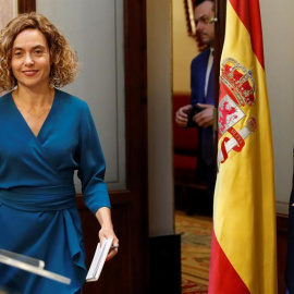 La presidenta del Congreso, Meritxell Batet, durante la rueda de prensa ofrecida este miércoles en el Congreso