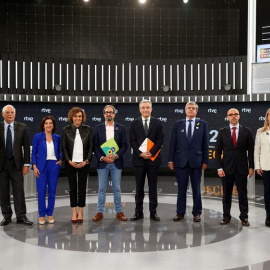 Los candidatos al Parlamento Europeo Jordi Solé (Ahora Repúblicas /ERC), Josep Borrell (PSOE), Izaskun Bilbao (Coalición por una Europa Solidaria/PNV), Dolors Montserrat (PP), Jordi Sebastiá (Compromís per Europa) , Luis Garicano (Ciudadano