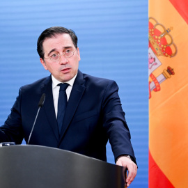 El Ministro de Asuntos Exteriores de España, José Manuel Albares, asiste a una rueda de prensa en el Ministerio de Asuntos Exteriores de Berlín, a 21 de abril de 2023.