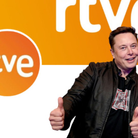 Montaje de Elon Musk, CEO de Twitter, junto al perfil de RTVE en la red social.
