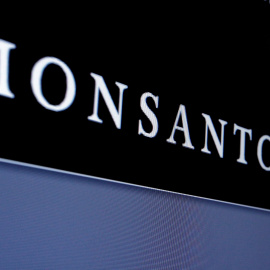 El logo de Monsanto en una pantalla en el patio de negociación de la bolsa de Nueva York (NYSE, según sus siglas en inglés), en Wall Street. REUTERS/Brendan McDermid