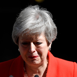 Theresa May, durante la rueda de prensa en la que ha anunciado su dimisión. - REUTERS