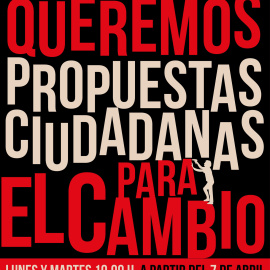Cartel de Propuestas Ciudadanas por el cambio en el Teatro del Barrio, Madrid.