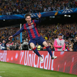 Messi celebra su segundo gol contra el Bayern de Múnich. Reuters / Gustau Nacarino