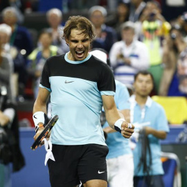 Rafa Nadal celebra su victoria contra el canadiense Raonic. /EFE