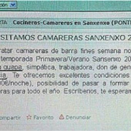 Una oferta de empleo en Sanxenxo pedía una camarera con "buen pecho" .