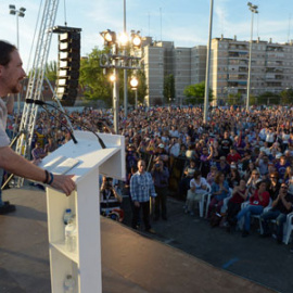 Pablo Iglesias, ayer, en el mitin de Podemos en Móstoles. FLICKR PODEMOS