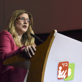 La candidata de IU a la alcaldía de Madrid, Raquel López, pronuncia unas palabras durante el inicio de campaña para las próximas elecciones autonómicas y municipales que los comunistas celebran esta noche en Madrid. EFE/Fernando Villar