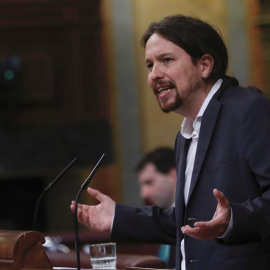 El líder de Podemos Pablo Iglesias, durante su intervención en el Congreso de los Diputados.-EFE/Fernando Alvarado