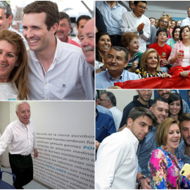 Los principales candidatos que aspiran a la sucesión del PP (Pablo Casado, Soraya Sáez de Santamaría, José Manuel García-Margallo, María Dolores de Cospedal), en diferentes actos con militantes del partido. EFE