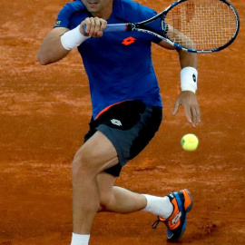 El tenista español David Ferrer golpea la bola ante Guillermo García-López. /EFE