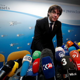 El expresident catalán, Carles Puigdemont, a su llegada para su comparecencia en el Press Club Brussels Europe, en la capital belga. REUTERS/Yves Herman