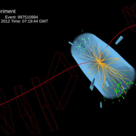 Colisión en el experimento CMS donde se observa la desintegración de mesones B0s en dos muones. / CERN