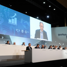 El presidente de Gas Natural Fenosa, Salvador Gabarró, durante su intervención en  la Junta General de Accionistas.