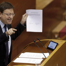 El president de la Generalitat valenciana, Ximo Puig, durante su intervención ante el Pleno de Les Corts durante la primera sesión de control al que se somete en esta nueva legislatura. EFE