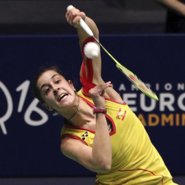 La española Carolina Marín durante la final del Europeo de bádminton. /EFE