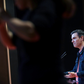 El secretario general del PSOE Pedro Sánchez, durante su intervención, en un acto de la campaña contra la Violencia de Género.EFE/F.Villar
