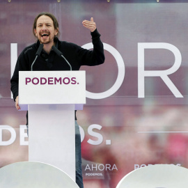 Pablo Iglesias durante su intervención en un acto público de su formación, esta tarde en Oviedo. EFE