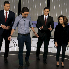 Sánchez, Iglesias, Rivera y Sáenz de Santamaría, antes del debate. REUTERS/Sergio Pérez