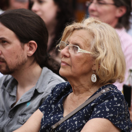 manuela Cary Pablo Iglesias durante un acto de campaña en Madrid.- JAIRO VARGAS