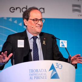 El president de la Generalitat de Catalunya s'adreça als empresaris reunits a la XXX Trobada Empresarial al Pirineu. EFE / Jordi Bedmar