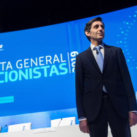 José María Álvarez-Pallete, presidente ejecutivo de Telefónica, durante la Junta de Accionistas de la operadora. EFE/Fernando Villar