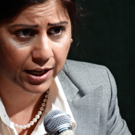 Huma Jamshed ,en un acto sobre migración de Barcelona en Comú. / CORINA TULBURE