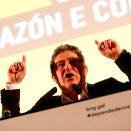 Fernández Lores, durante el acto central de la campaña electoral del BNG pontevedrés.