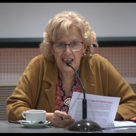 Manuela Carmena en el desayuno informativo de este miércoles. EUROPA PRESS
