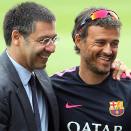 Bartomeu junto a Luis Enrique en el Camp Nou.