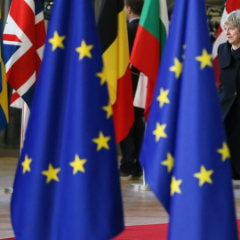 La primera ministra británica, Theresa May, a su llegada al Consejo Europeo en Bruselas. - EFE